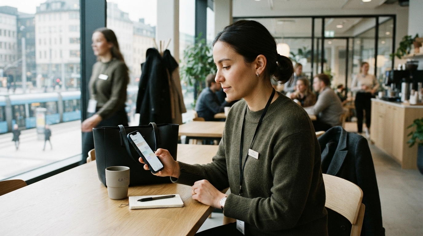 Employee checking schedule on phone