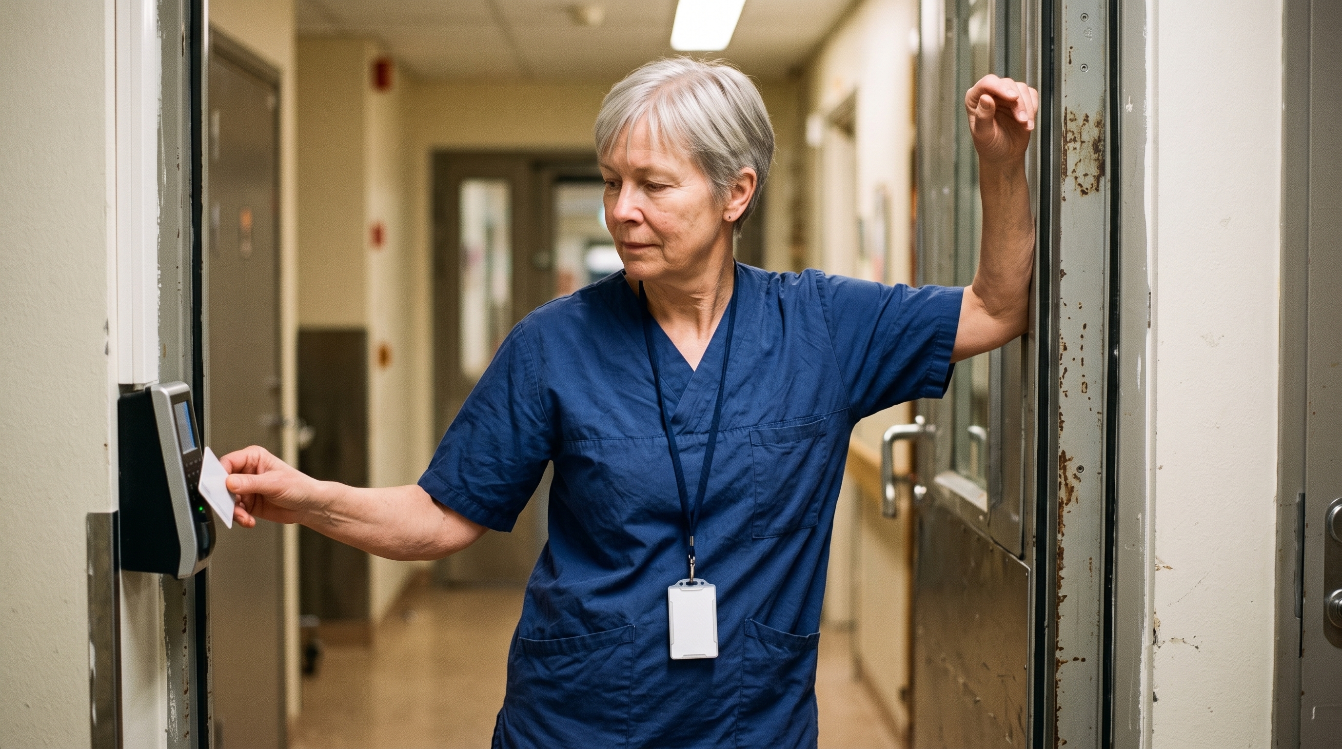 A health worker clocking in