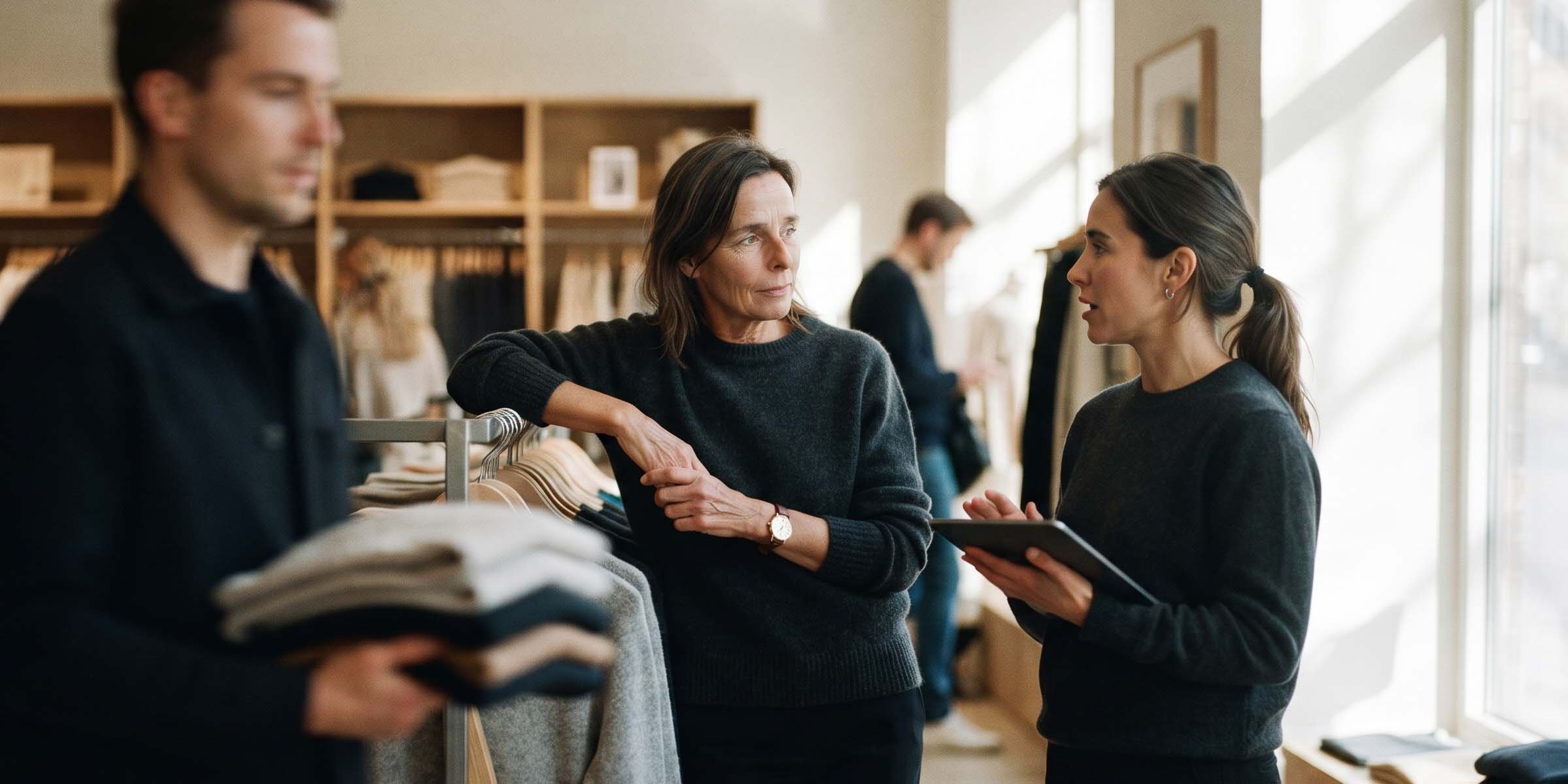 Manager and employee checking schedules