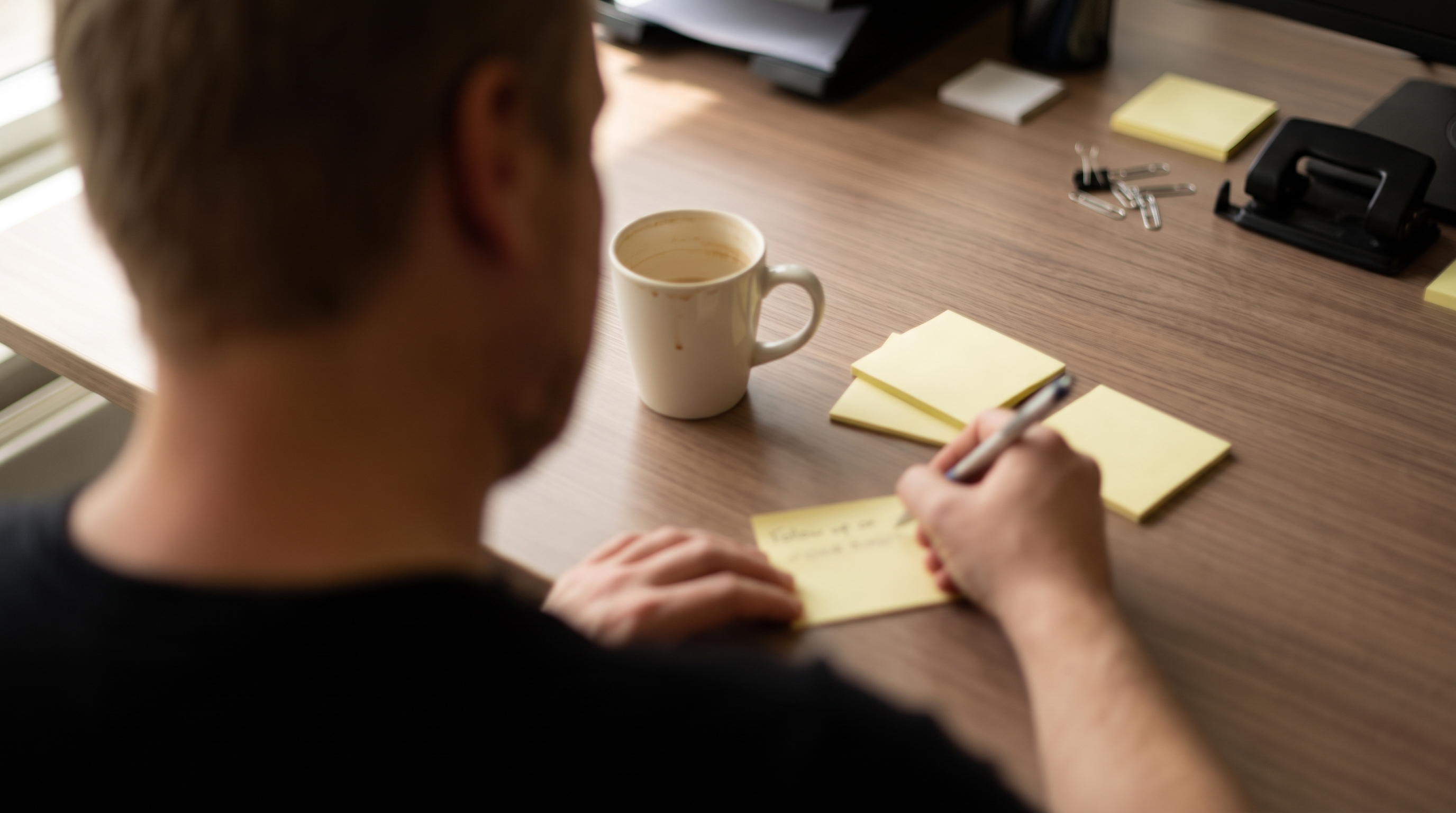 A manager writing on sticky notes
