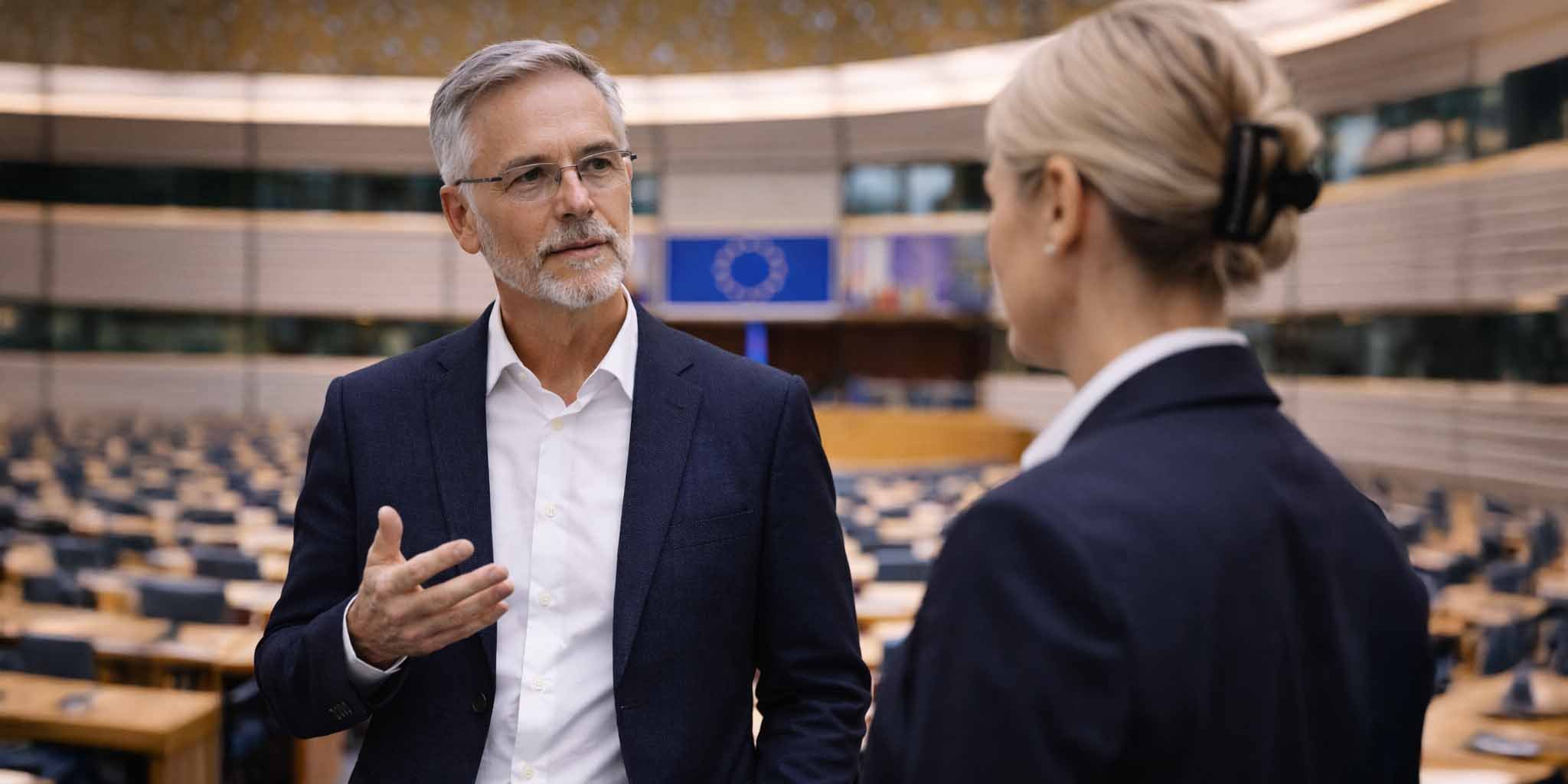 Two people speaking in the European parliament