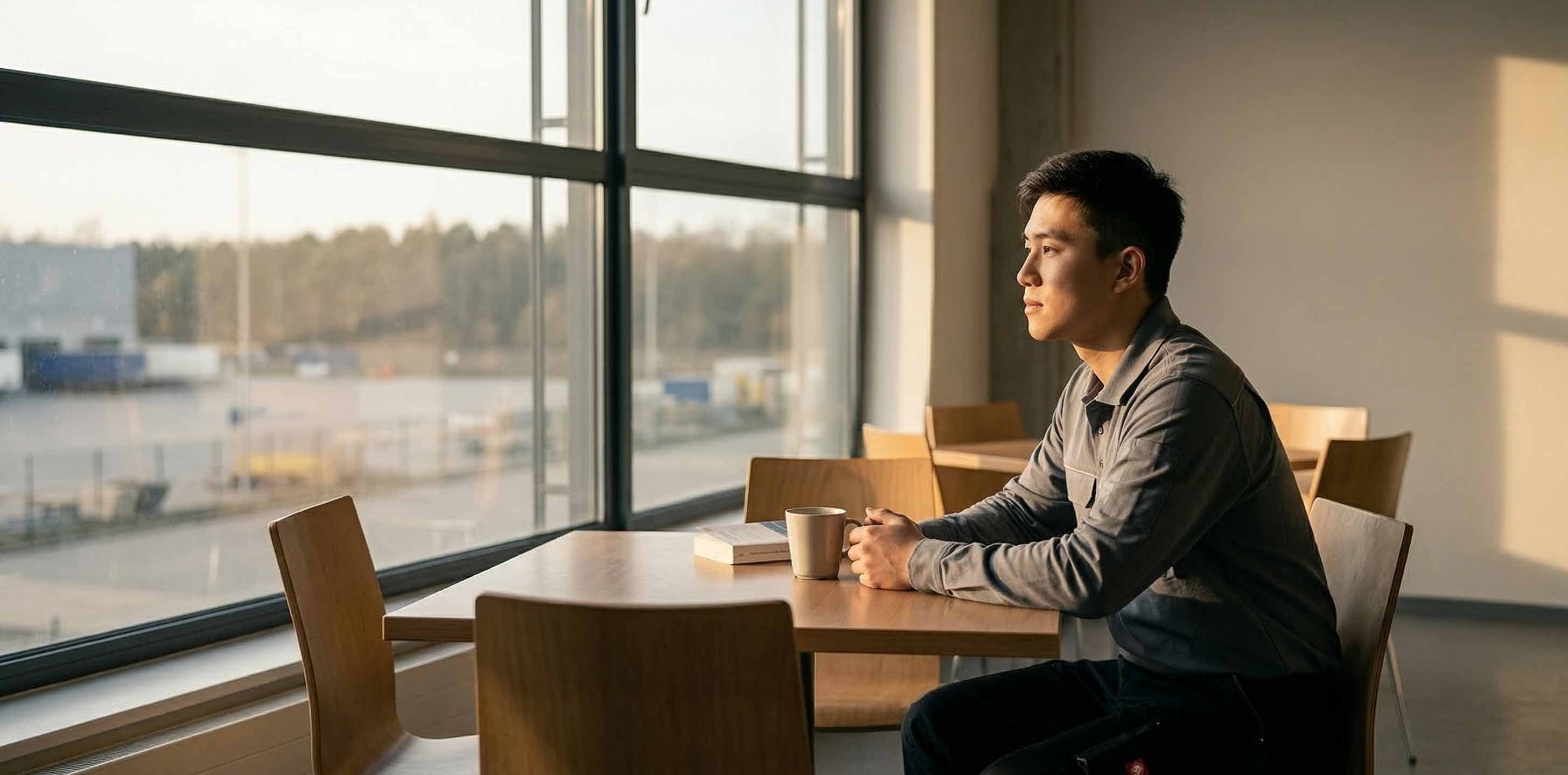 A facility worker taking a break