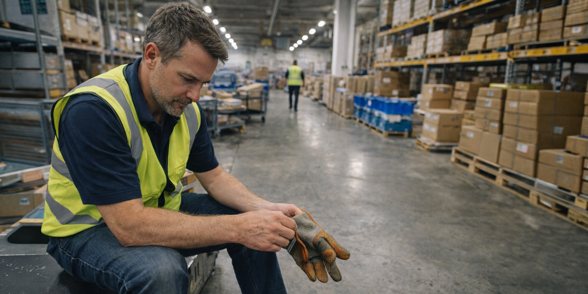 Warehouse worker sitting down