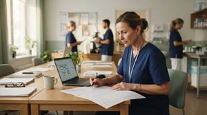 Healthcare manager reviewing shift schedule