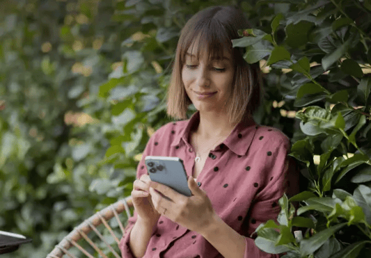 Secure, streamlined communication, girl looking at phone